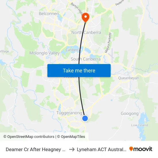 Deamer Cr After Heagney Cr to Lyneham ACT Australia map