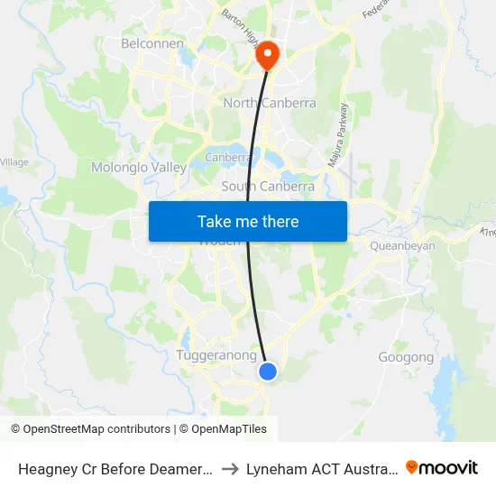 Heagney Cr Before Deamer Cr to Lyneham ACT Australia map