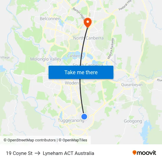 19 Coyne St to Lyneham ACT Australia map