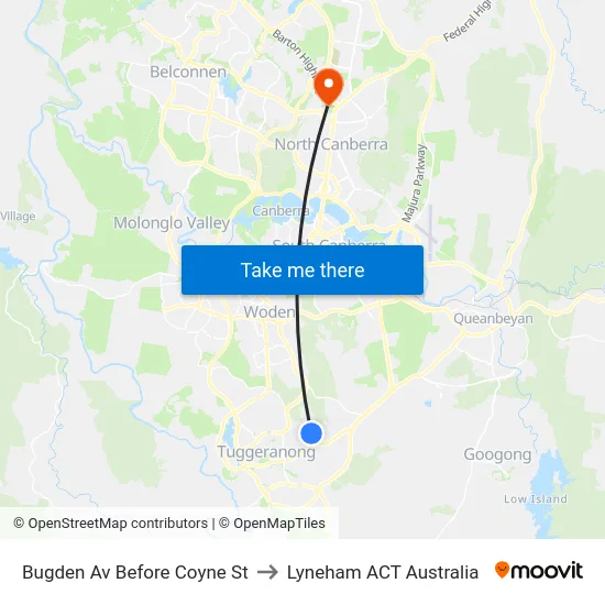 Bugden Av Before Coyne St to Lyneham ACT Australia map