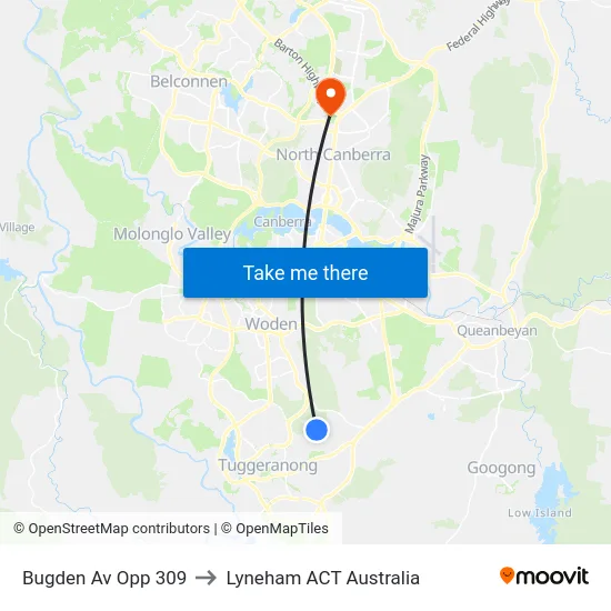 Bugden Av Opp 309 to Lyneham ACT Australia map