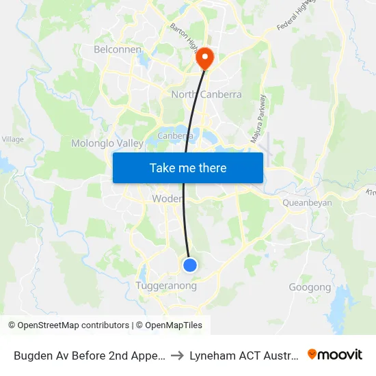 Bugden Av Before 2nd Appel Cr to Lyneham ACT Australia map
