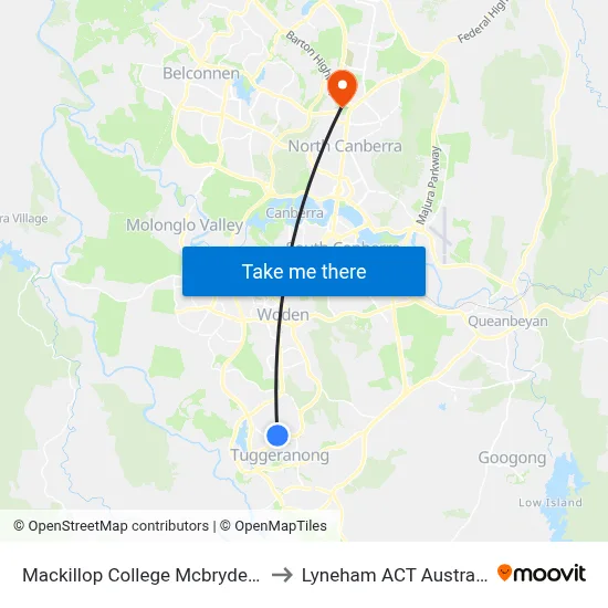 Mackillop College Mcbryde Cr to Lyneham ACT Australia map