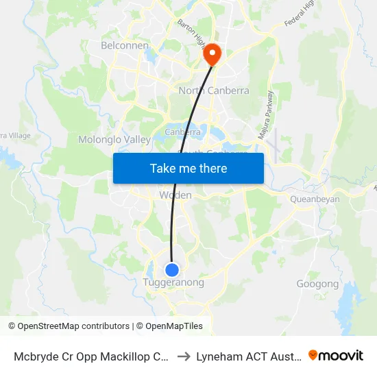 Mcbryde Cr Opp Mackillop College to Lyneham ACT Australia map