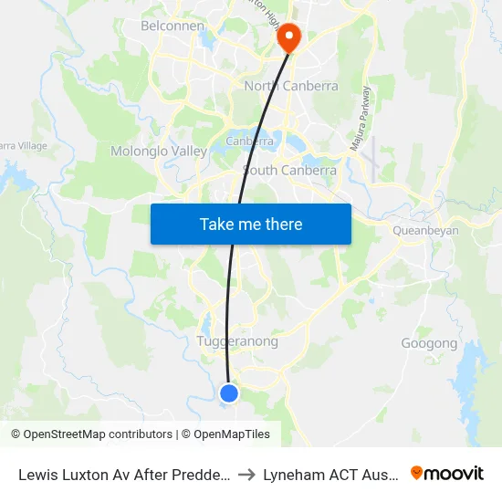 Lewis Luxton Av After Preddey Way to Lyneham ACT Australia map