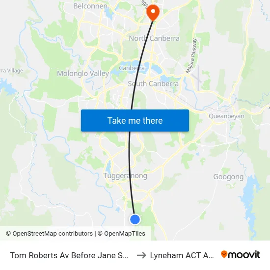 Tom Roberts Av Before Jane Sutherland St to Lyneham ACT Australia map