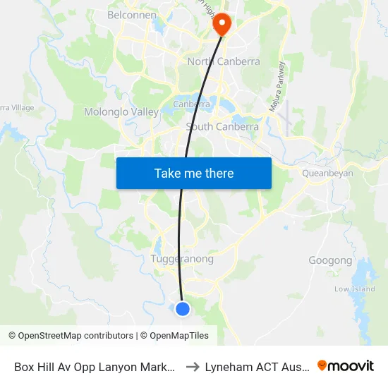 Box Hill Av Opp Lanyon Marketplace to Lyneham ACT Australia map
