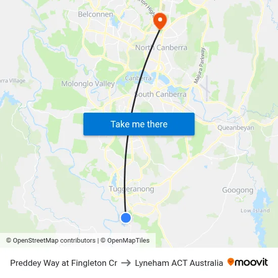 Preddey Way at Fingleton Cr to Lyneham ACT Australia map