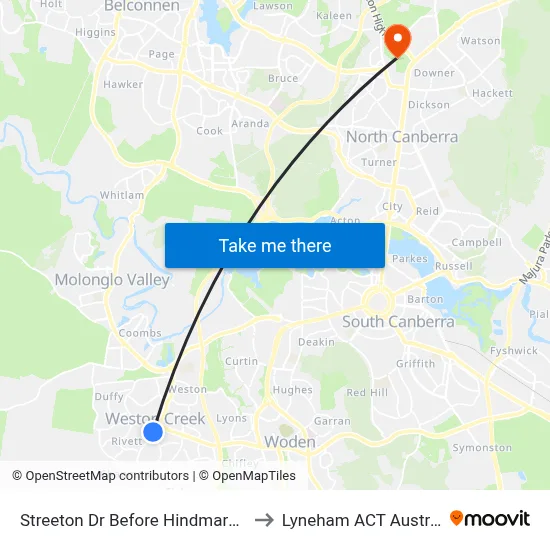 Streeton Dr Before Hindmarsh Dr to Lyneham ACT Australia map