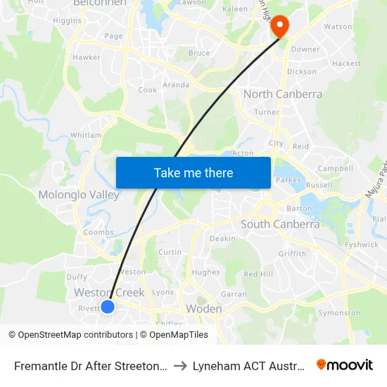 Fremantle Dr After Streeton Dr to Lyneham ACT Australia map
