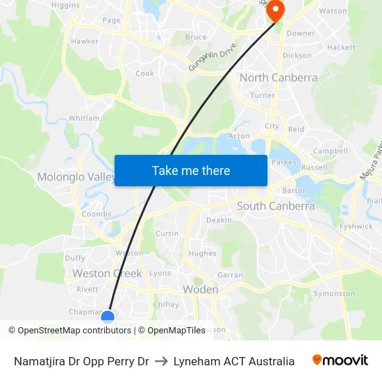 Namatjira Dr Opp Perry Dr to Lyneham ACT Australia map