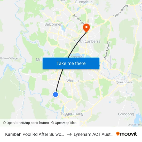 Kambah Pool Rd After Sulwood Dr to Lyneham ACT Australia map