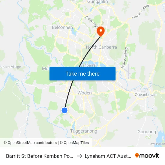 Barritt St Before Kambah Pool Rd to Lyneham ACT Australia map