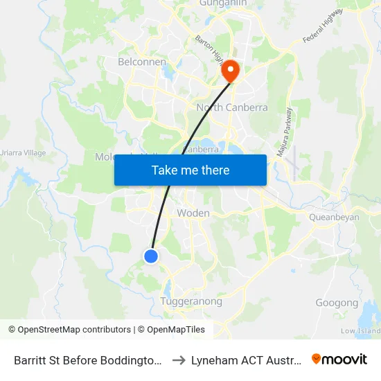 Barritt St Before Boddington Cr to Lyneham ACT Australia map