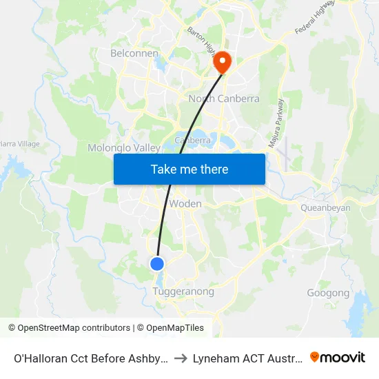 O'Halloran Cct Before Ashby Cct to Lyneham ACT Australia map
