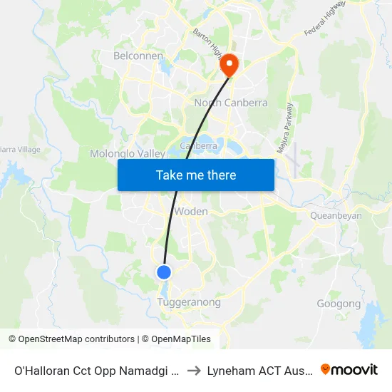 O'Halloran Cct Opp Namadgi School to Lyneham ACT Australia map