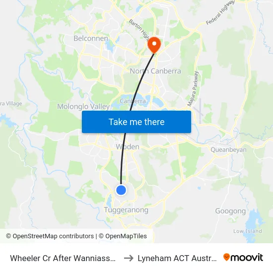 Wheeler Cr After Wanniassa Hs to Lyneham ACT Australia map