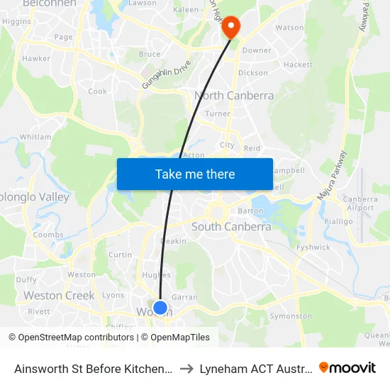 Ainsworth St Before Kitchener St to Lyneham ACT Australia map