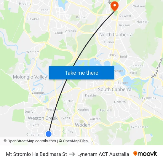 Mt Stromlo Hs Badimara St to Lyneham ACT Australia map