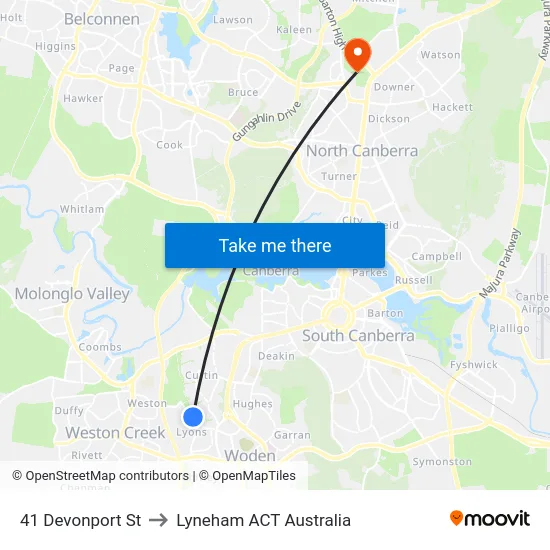 41 Devonport St to Lyneham ACT Australia map