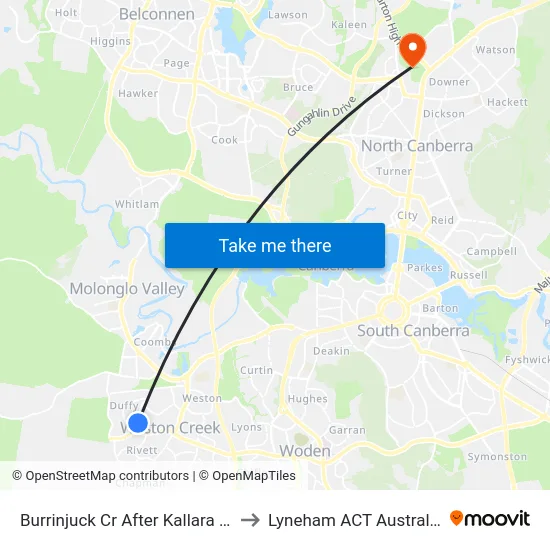 Burrinjuck Cr After Kallara Cl to Lyneham ACT Australia map
