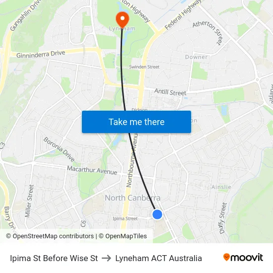 Ipima St Before Wise St to Lyneham ACT Australia map
