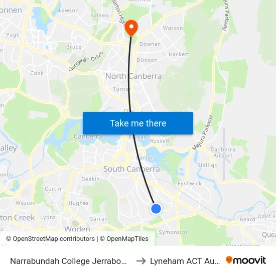 Narrabundah College Jerrabomberra Av to Lyneham ACT Australia map