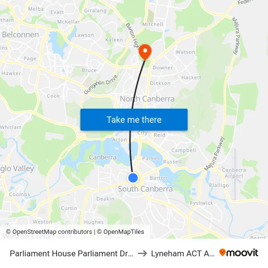 Parliament House Parliament Dr Southbound to Lyneham ACT Australia map
