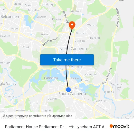 Parliament House Parliament Dr Northbound to Lyneham ACT Australia map