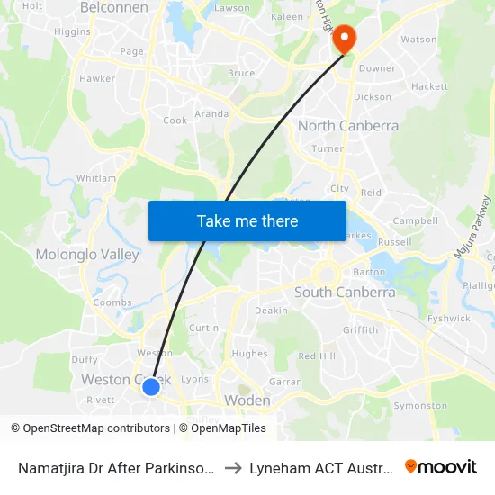 Namatjira Dr After Parkinson St to Lyneham ACT Australia map