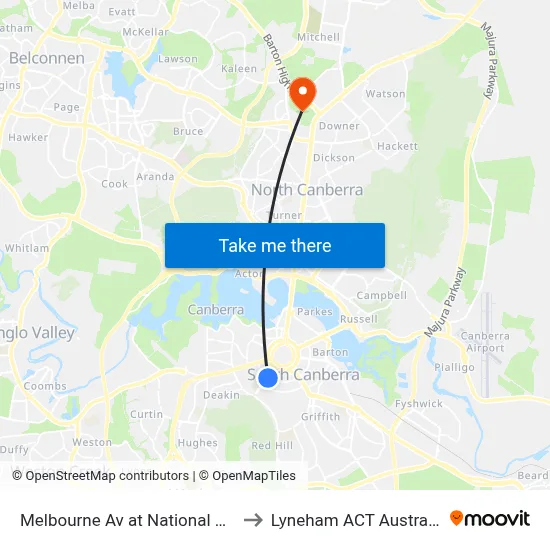 Melbourne Av at National Cct to Lyneham ACT Australia map