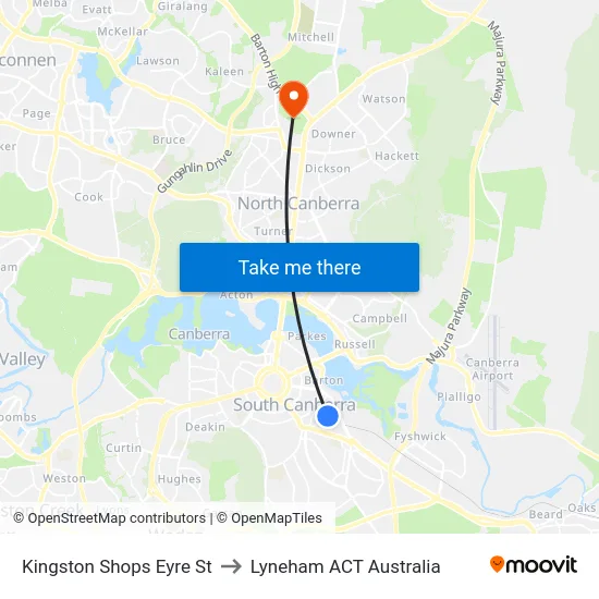 Kingston Shops Eyre St to Lyneham ACT Australia map