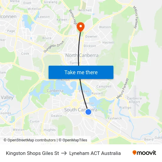 Kingston Shops Giles St to Lyneham ACT Australia map