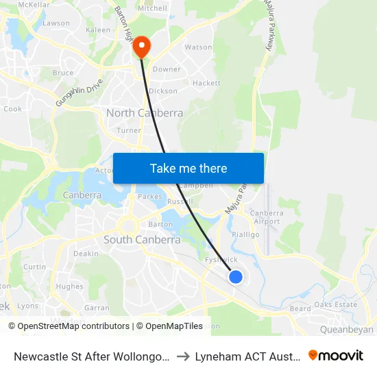 Newcastle St After Wollongong St to Lyneham ACT Australia map