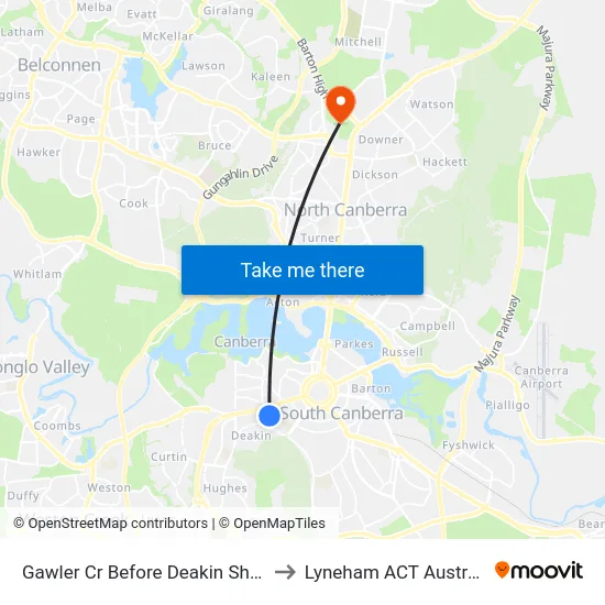 Gawler Cr Before Deakin Shops to Lyneham ACT Australia map