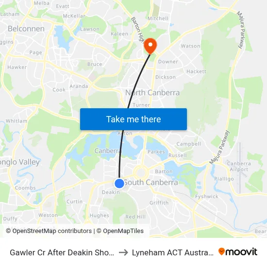 Gawler Cr After Deakin Shops to Lyneham ACT Australia map
