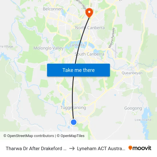 Tharwa Dr After Drakeford Dr to Lyneham ACT Australia map