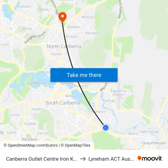 Canberra Outlet Centre Iron Knob St to Lyneham ACT Australia map