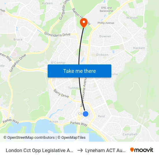 London Cct Opp Legislative Assembly to Lyneham ACT Australia map