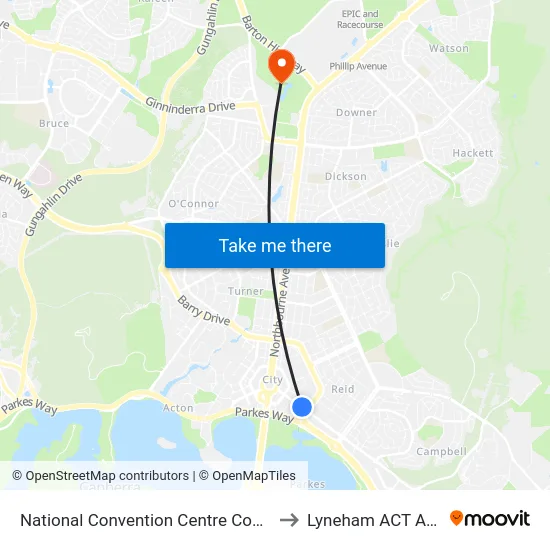 National Convention Centre Constitution Av to Lyneham ACT Australia map