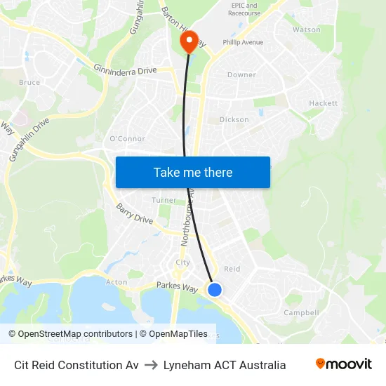 Cit Reid Constitution Av to Lyneham ACT Australia map