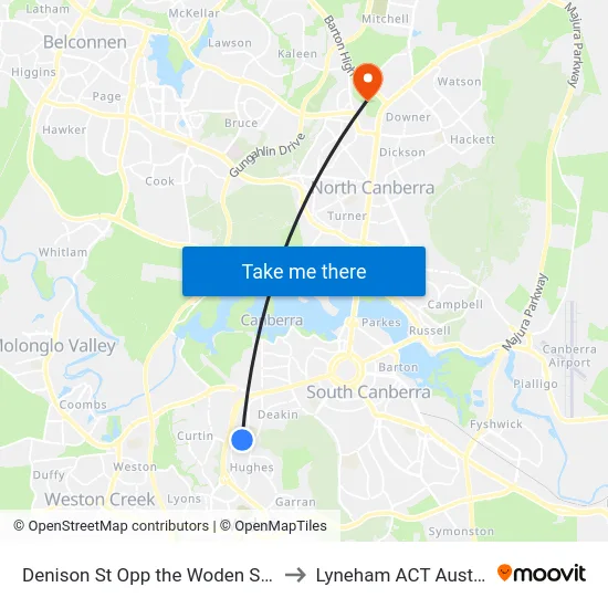 Denison St Opp the Woden School to Lyneham ACT Australia map