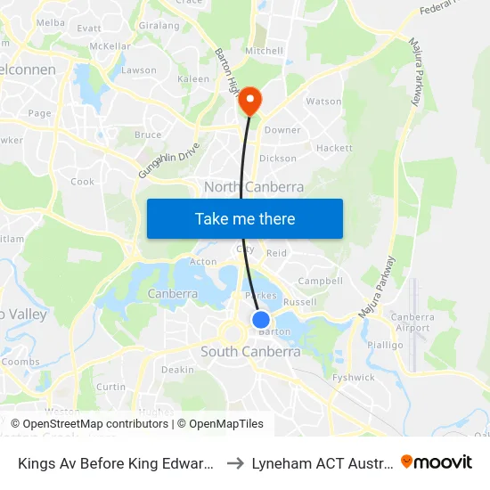 Kings Av Before King Edward Tce to Lyneham ACT Australia map