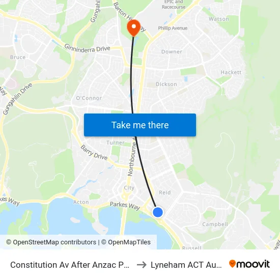 Constitution Av After Anzac Park West to Lyneham ACT Australia map