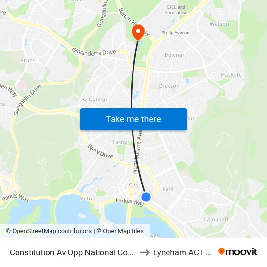 Constitution Av Opp National Convention Centre to Lyneham ACT Australia map