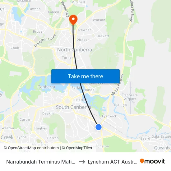 Narrabundah Terminus Matina St to Lyneham ACT Australia map