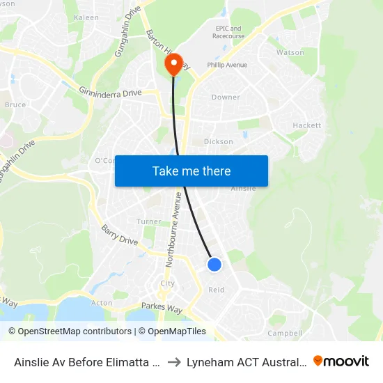 Ainslie Av Before Elimatta St to Lyneham ACT Australia map