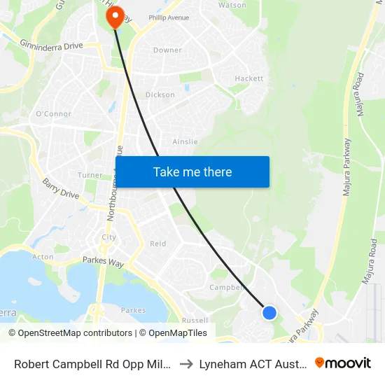 Robert Campbell Rd Opp Miles Rd to Lyneham ACT Australia map