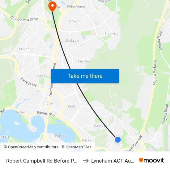 Robert Campbell Rd Before Parnell Rd to Lyneham ACT Australia map