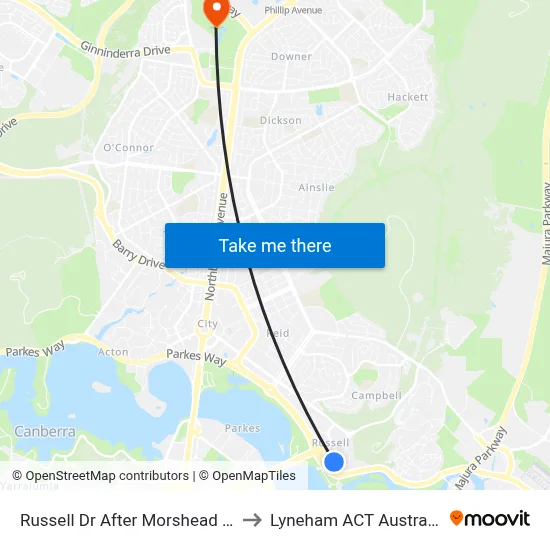 Russell Dr After Morshead Dr to Lyneham ACT Australia map